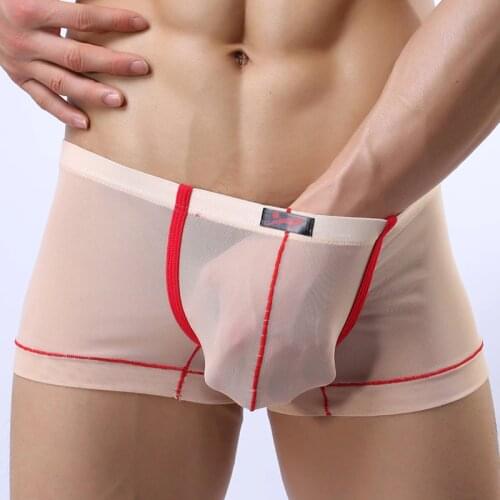 Fashion Brand Man Sexy Mesh Transparent Boxers Underwear Gay Male Sheer Ultra thin Penis Pouch Shorts Panties Size S M L