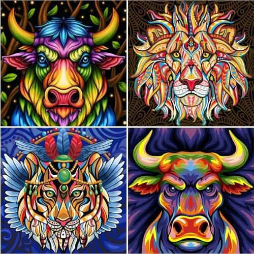 MomoArt Diamond Embroidery Lion Picture Of Rhinestones Diamond Painting Tiger Cross Stitch Mosaic Animal Needlework Home Decor