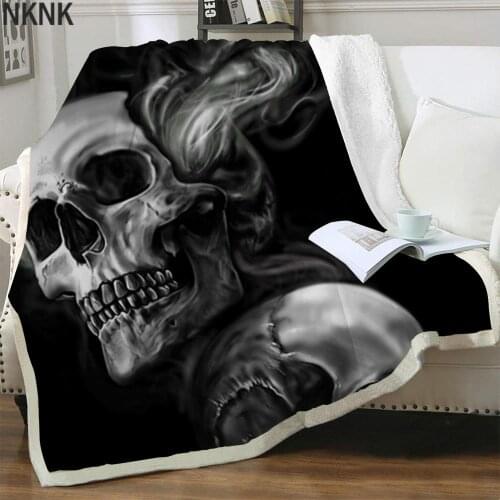 NKNK Skull Blanket Smoke Cloud 3D Print Hip Hop Thin Quilt Rock Bedding Throw Punk Bedspread For Bed Sherpa Blanket New Vintage