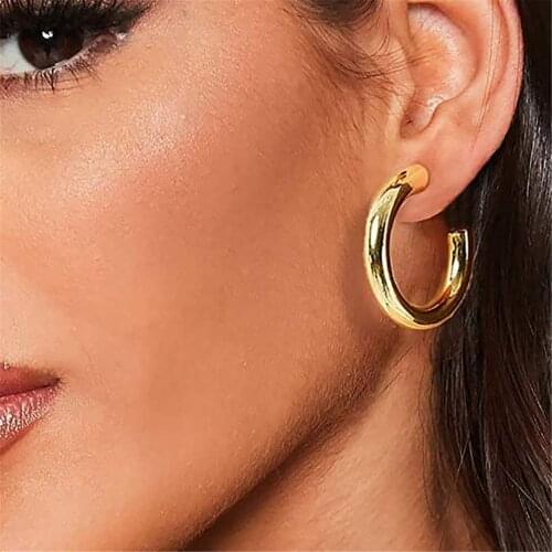 New Style 2021 Wholesale smooth Exquisite Big Circle Hoop Earrings for Women Girl Wedding Party Stainless Steel Jewelry
