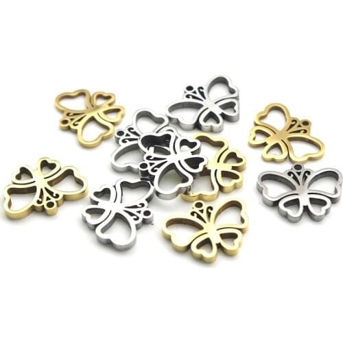 5pcs/lot 16x13mm Stainless Steel Butterfly Charms Pendant Necklace Findings Bracelet Earrings Accessories for DIY Jewelry Making
