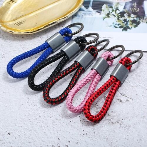 Retro Car Key Chain Women Men Custom Lettering Keychains Woven Leather Key Ring Holder Bag Pendant Men Women Jewelry