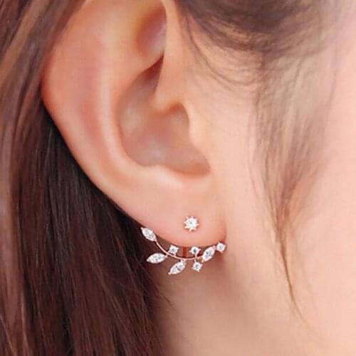 Clear White Zircon Stud Earrings for Women Simple Flower Gold Silver Color Zirconia Paved Fashion Leaf Daily Jewelry
