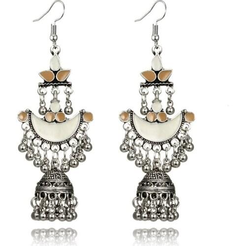 Restore Ancient Ways Nation Feng Shui Drop Small Bell Colour Oil Dripping Long Fund Tassels Earrings Ear Nail