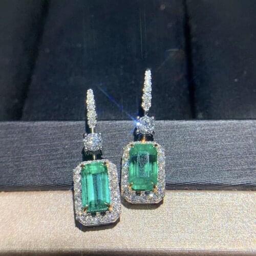 AEAW AAA Solid 18K White Gold Natural Emerald Diamond Earrings 1.3ct Jewelry For Women