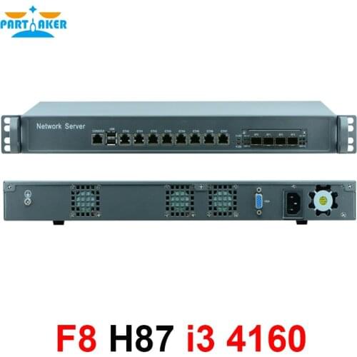 1U network Firewall Router System with 8 ports Gigabit lan 4 SPF Intel i3 4160 3.6Ghz Mikrotik PFSense ROS Wayos 4G RAM 128G SSD