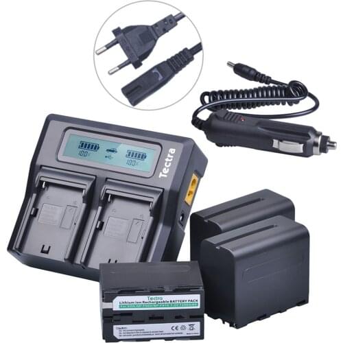 Tectra 3Pcs 7200mAh NP-F970 NP-F960 Power Display Battery + 1 Ultra Fast 3X faster Dual Charger for SONY CCD-RV100 Batteries