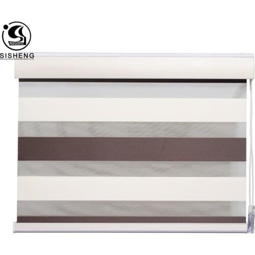 Fabric style featuring a subtle horizontal line pattern Zebra Blind with Hardware makes assembly easy