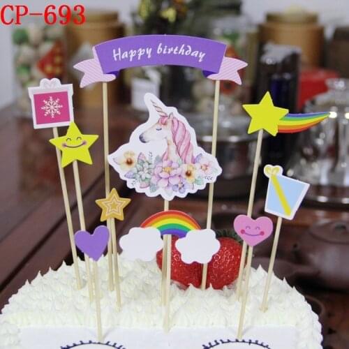 1 Bag Unicorn Cake Topper Flamingo Cute Girls Paper Cupcake Topper Flag For Baby Shower Happy Birthday Party Cake Decorations