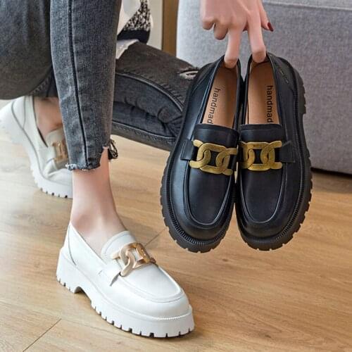 Black Heels Platform Shoes Womens Loafers for Women 2021 Metal Buckle Designer Heels Shoes Female Casual Pumps Woman Fashion 41