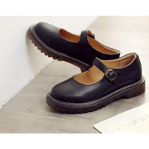Retro Buckle Strap Women Mary Janes Shoes Summer Solid Color Shallow Shoes Ladies Spring Autumn Cow Split Leather Comfort Pumps