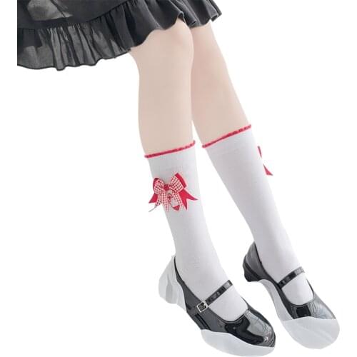 Japanese Lolita Kawaii Strawberry White Socks Cotton Cute Sweet Bow Under Knee Long Socks School Girl Cosplay Jk Uniform Socks
