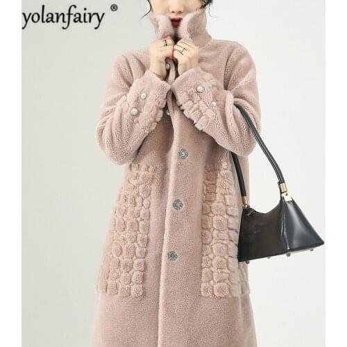 Real Fur Coat Women Mink Fur Collar Sheep Shearing Winter Coat Women 100% Wool Jacket Women Clothes 2020 6615 YY1167