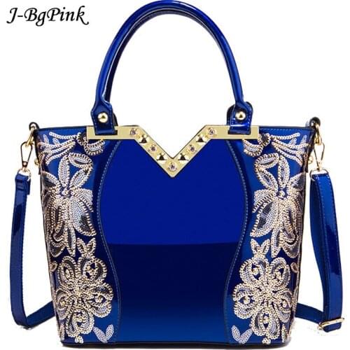 2020 blue Luxury Leather Shoulder Bag Female Evening Party Bags Designer Brand Bags Large Capacity Women Sequins Cross Body Tot