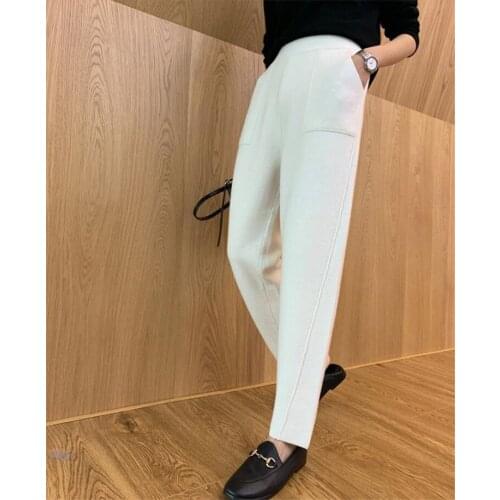 Cashmere wool blend thick knit women fashion harem pants elastic neutral waist full length S/M/L