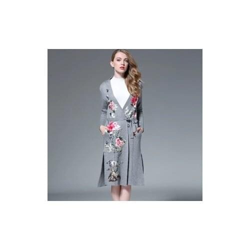 XXXL 2020 Spring Cardigan Sweater Women wool Sweater vintage womens embroidery Flower long cardigan overcoat cape outerwear