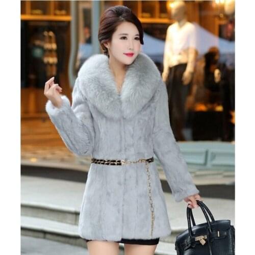 2021 Spring Woman Real Fur Coat Winter Female Plush Thick Mid-length Overcoat Jacket Ladies Long Sleeve Outerwear Fur Coat Q279