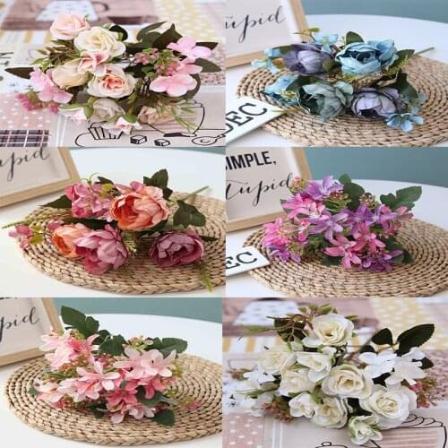 1 bunch of multicolor silk peony bouquet home decoration accessories wedding party scrapbook fake plant diy pompon artificial ro