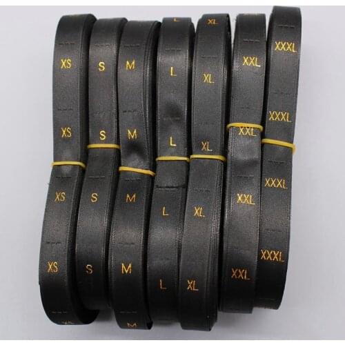1000pcs High Quality Black Satin Embroidered Gold Size Labels Clothing/Wedding Dress Black Size Labels Tags Gold Size XS-XXXL