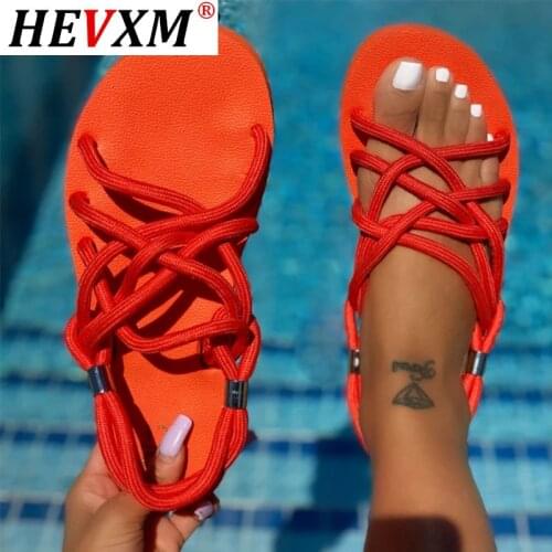 2021 Sandals Woman Shoes Braided Rope Beach Shoes Open Toe Ladies Beach Sandals Roman Gladiator Sandals Non-slip Flip flop