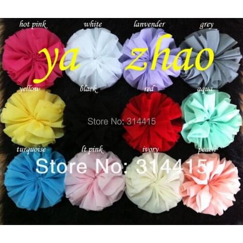 3.2" solid color chiffon silk puff flower, 60pcs/lot, 12colors stock, free shipping