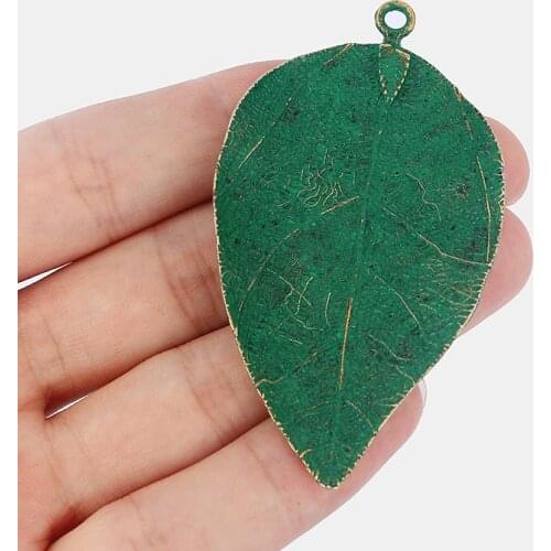 3PCS Large Vintage Bronze Verdigris Patina Metal Leaf Charms Pendants for Necklace Jewelry Beads Findings