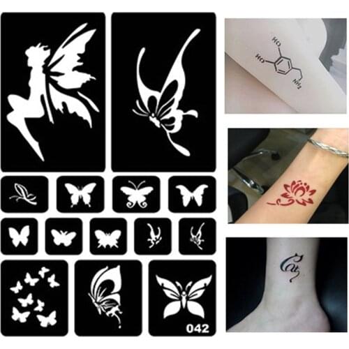 Airbrush Glitter Tattoo Stencil Henna Hollow Drawing Small Cute Flower Butterfly Cartoon Design DIY Body Art Template #275072