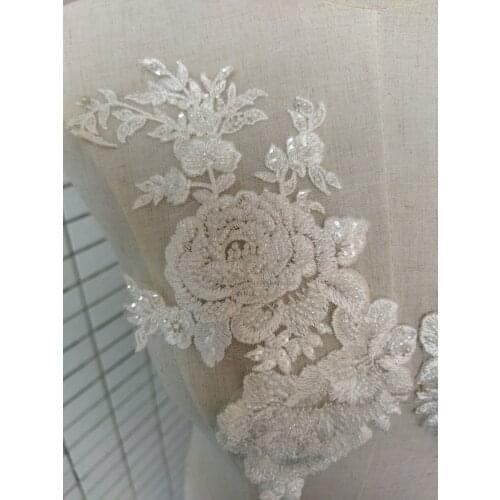 Beads Applique Lace Wedding Dress Applique DIY Bridal Headdress Ivory Lace Collar Lace Fabric Patch Sell For 1 Pcs