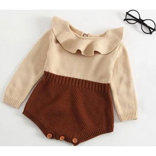 New 2019 Spring Autumn Baby Knitted Romper Set Long Sleeves Doll Collar Baby Casual Clothes Baby Boys Girls Knitted Clothing