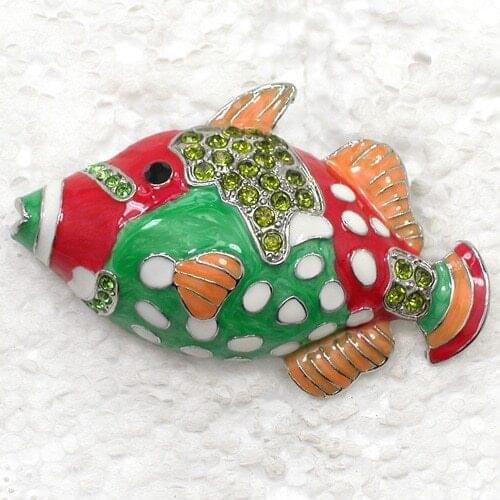 Olivine Rhinestone Enamel Fish Pin brooches C985 K