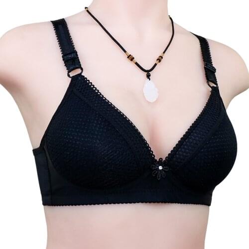 Cotton bra New Breathable Lace Lingerie Ladies Simple Comfortable Middle-Aged Bras Large Size Underwireless Underwear for women