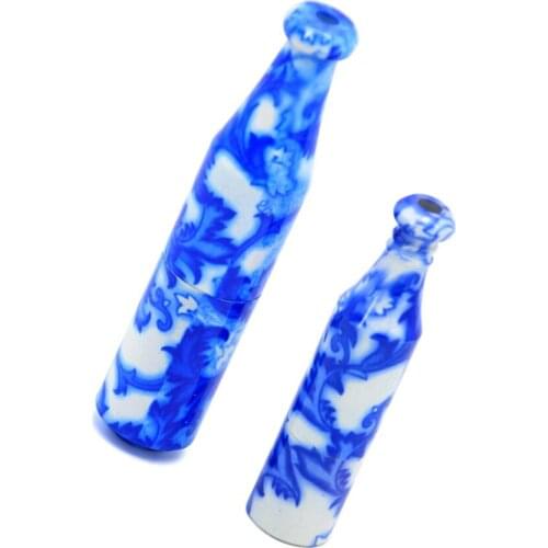 Ceramic Snuff Dispenser Portable Blue and White Porcelain Nasal Sniffer - 60x14mm