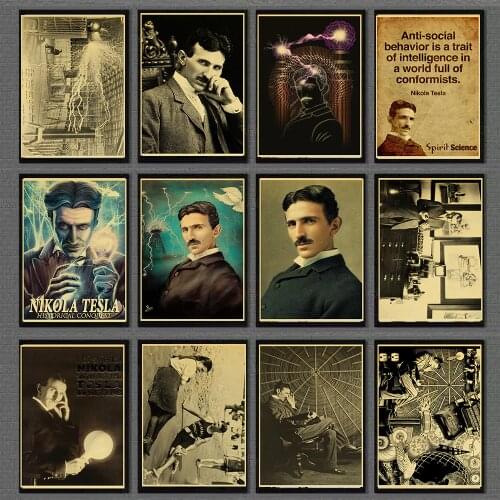 Famous Scientists Nikola Tesla Retro poster Home Furnishing decoration Kraft Paper Wall Art Home/bar