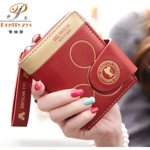 Prettyzys PU Leather Women Wallet Mickey Design Fashion Hasp Zipper Coin Pocket Womens Purse for Credit Cards carteras mujer