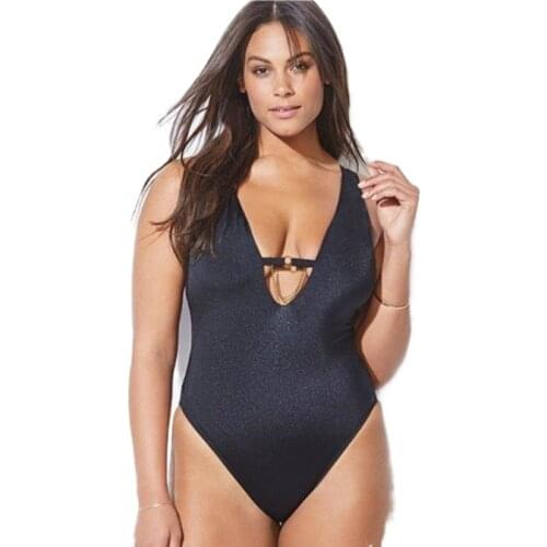 Plus Size V-neck One Piece Padded Black Tankini Swimsuit Swimwear Retro Backless Bandage Bathing Suit Beachwear XL-4XL