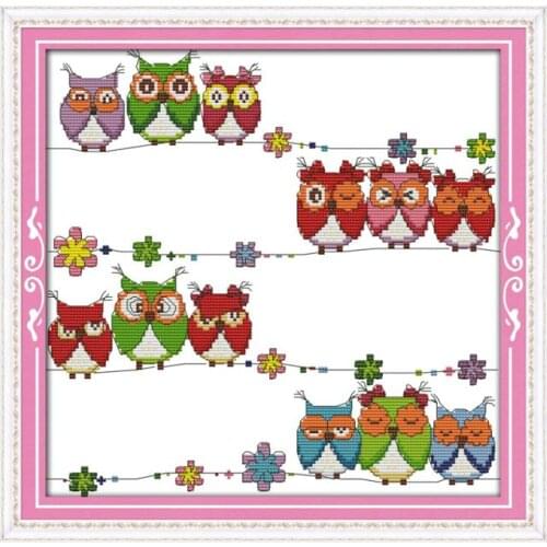 Lovely owls cross stitch kit 14ct 11ct count print canvas stitching embroidery DIY handmade needlework