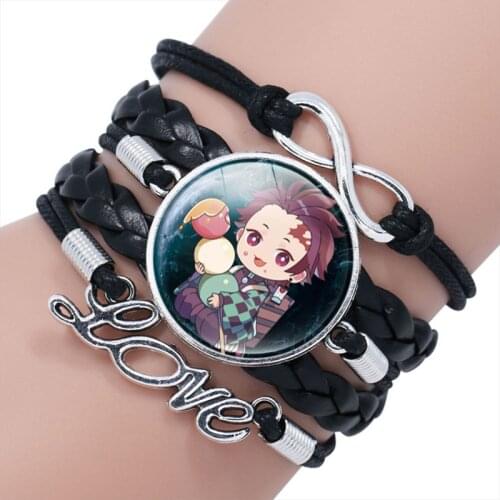 Anime Demon Slayer Leather Multilayer Bracelet Kimetsu No Yaiba Kamado Tanjirou Figure Cosplay Gifts Jewelry