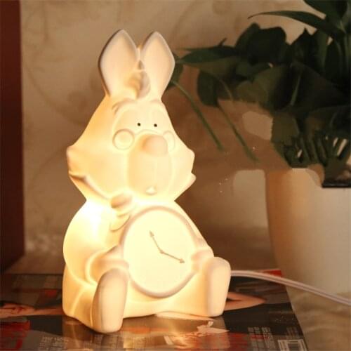 Cartoon White Rabbit Ceramic Table Lamps Modern Bedroom Bedside Lamp Study Room Childrens Room Light Art Deco Gift Table Lights