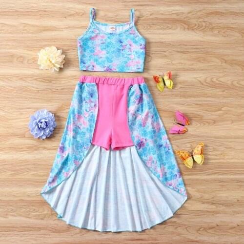 2021 New Summer Girls Clothing Set Kids Clothes Girls 2 Pcs Sets Colorful Tie Dye Strap Tops+short Pants Skirts Fashion 5-10Y