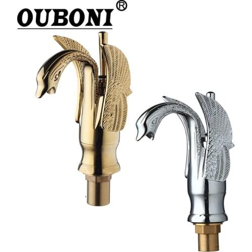 OUBONI NEW Chrome Brass Single Hole Bathroom Faucet torneira 3 Beatiful Swan Design Basin Sink Water Mixer Taps