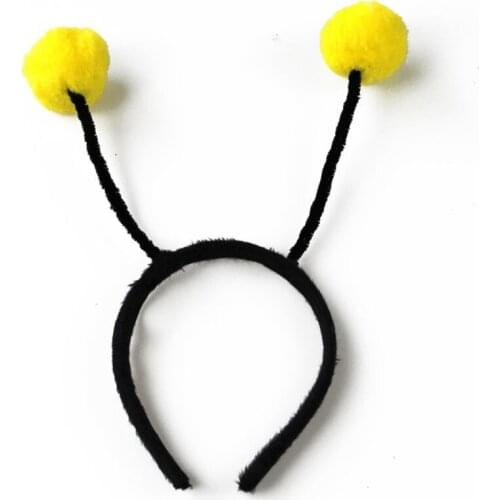 Women Girls Cute Bee Antennas Headband Fluffy Pompom Ball Cosplay Costume Hair Hoop Childrens Day Stage Dancing Party Favors