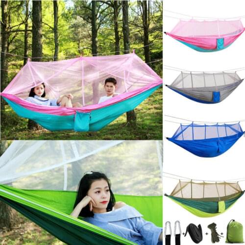 1-2 Person Portable Outdoor Camping Hammock with Mosquito Net High Strength Parachute Fabric Hanging Bed Hunting Sleeping Swing