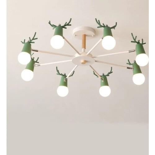 Modern wood chandelier horn deer Lampshade Kids room Girl room Chandelier Black White Pink Chandelier led salon lighting