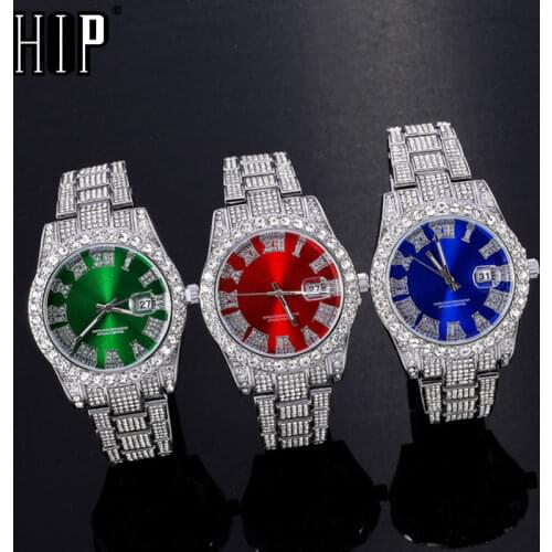 Hip Hop Full Iced Out Mens Watches Luxury Date Quartz Wrist Watches With Micropaved Cubic Zircon Watch For Women Men Jewelry