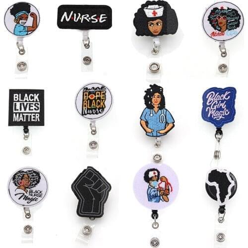DIY gift for nurse women black magical lady nursing nurse doctor live save people medical Retractable felt Badge Holder reel