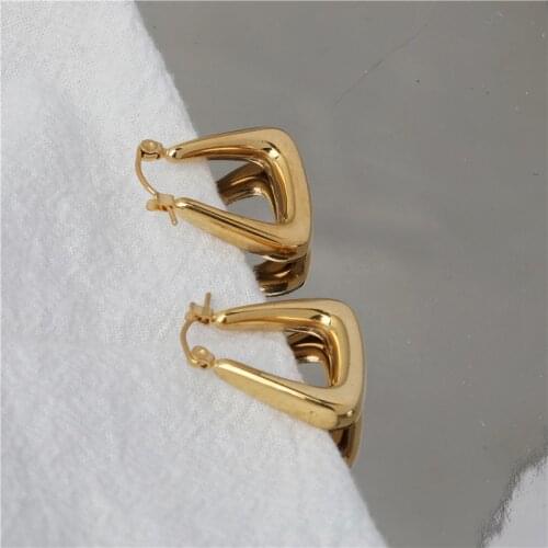 Joolim High End PVD Plated Hollow Geometric Hoop Earrings Tredny Stainless Steel Jewelry