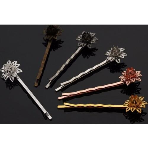 10pcs/lot Rose Gold Silver Color 55*16mm Flower Hair Barrette For Women Copper Hair Clips Pins Wedding Bridal Hair Accessories