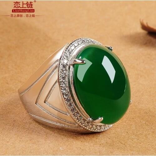 Genunine green jade ring with 925 sterling silver jadeite jade rings jade jewelry brand natural stone jewelry
