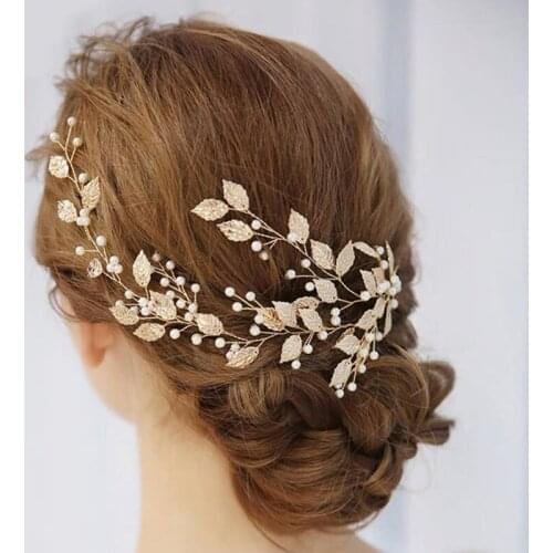 Pearl Leaves Headbands Gold Tiara Wedding Hair Jewelry For Party Pageant Hairgrips Clips Bridal Accessories Hair Sticks