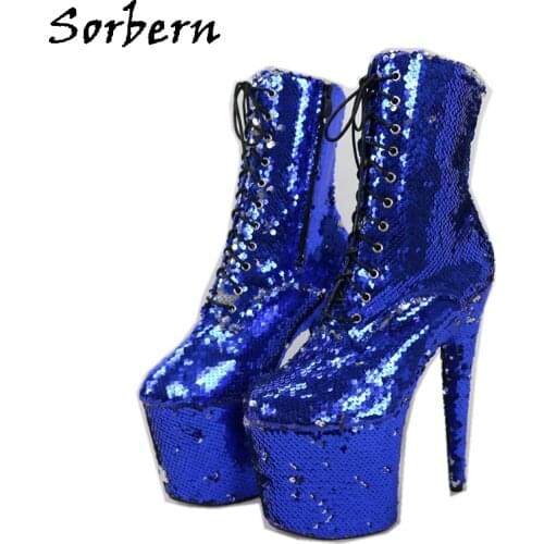 Sorbern Peach Sequins Women Boots Stripper Heels Drag Queen Pole Dance Shoe 15Cm 17Cm 20Cm High Heel Platform Booties Custom